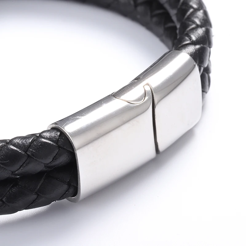 Singreal Punk Genuine Leather Bracelet for Men Jewelry Stainless Steel Beads Skull Magnetic Clasp Black Rope | Украшения и