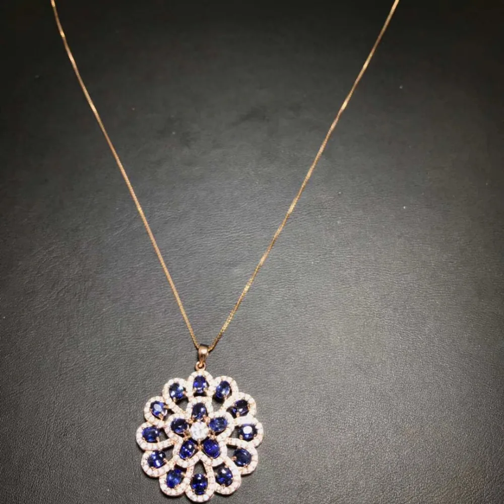 Женский кулон из серебра 925 пробы с натуральным голубым сапфиром|silver round|jewelry
