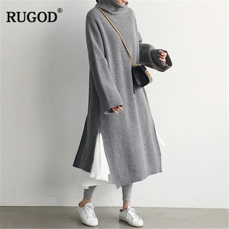 Женский вязаный свитер RUGOD белое элегантное офисное платье в Корейском стиле с