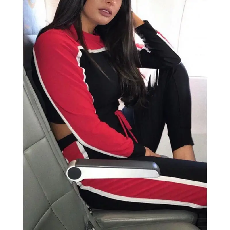 Для женщин спортивный костюм 2018 лоскутное комплект из 2 частей укороченный топ и