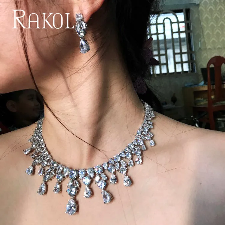 Набор украшений для женщин RAKOL классический ослепляющий набор из фианита с