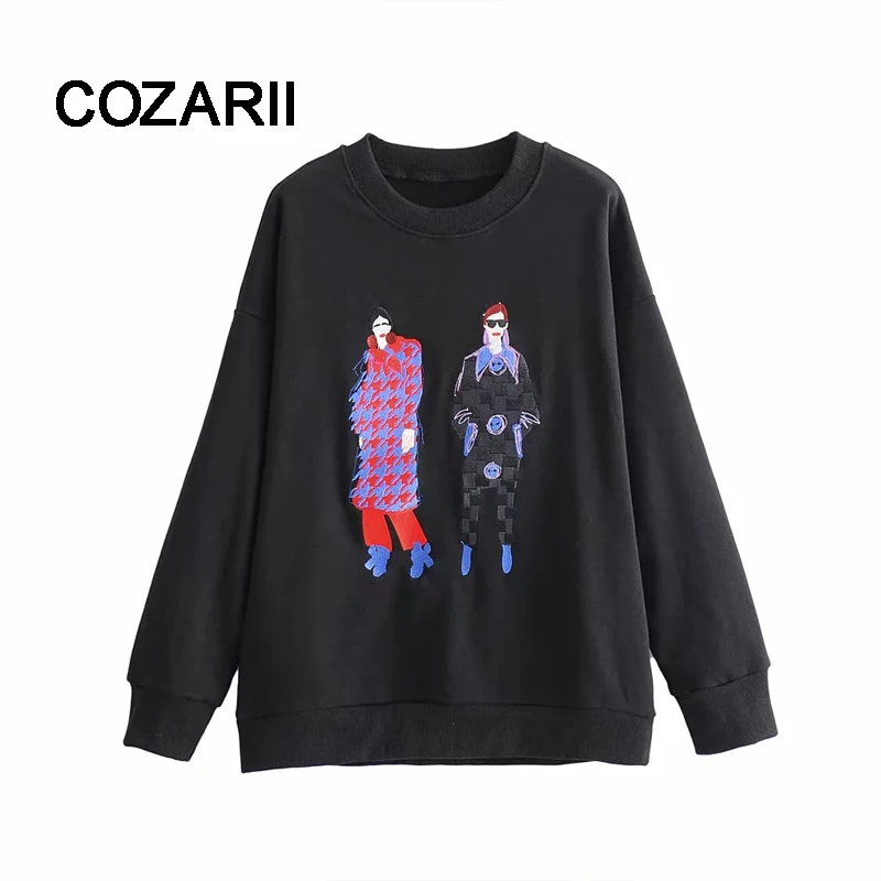 COZARII BTS Толстовка harajuku Пуловеры махровые с круглым вырезом для девушек с вышивкой с заниженным плечом boyfriend Большие размеры Женская толстовка