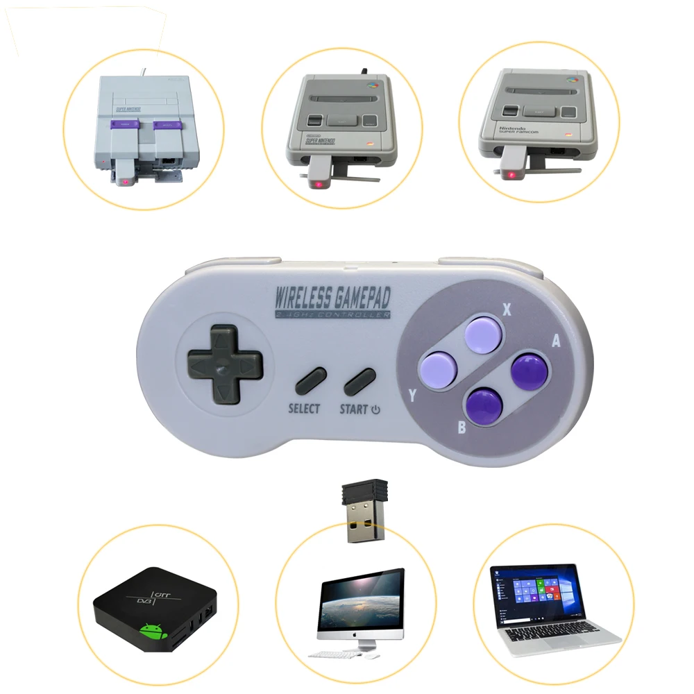 YTTL 2 4 ГГц беспроводной контроллер SNES мини джойстик с ретро usb приемником для Super