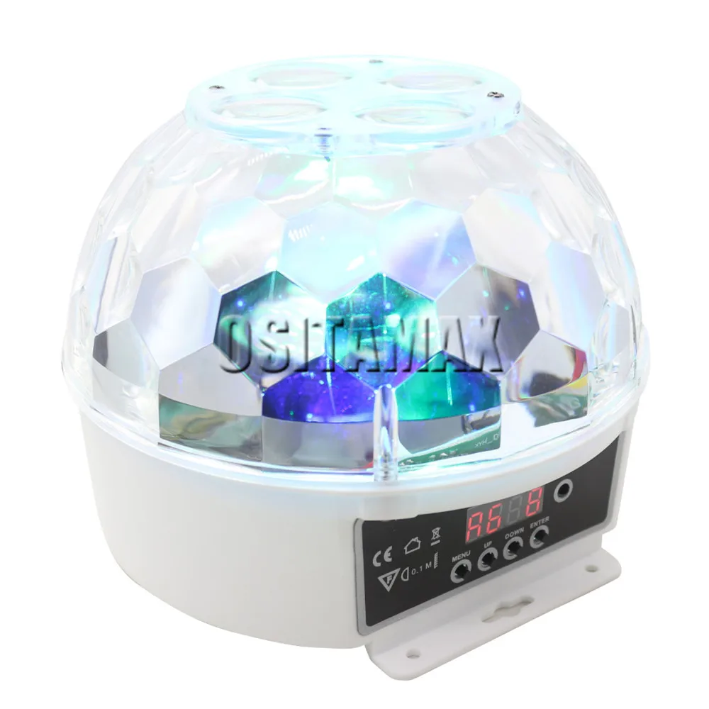 Магический сценический диско-шар света RGBW Красочный светодиодный 8x3w Gobo эффект Освещение вращение звук активный стробоскоп вечерние DJ Дискотека