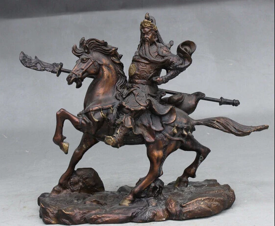 ymying 1011++++10&quot China Fengshui Bronze Guan Gong Yu Warrior God Hold Knife Ride Horse Statue | Дом и сад
