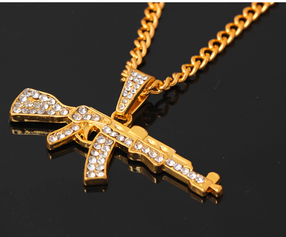 

Fashion unisex jewelry necklace pendant, punk hip-hop inlaid with a large number of crystal machine gun chain necklace