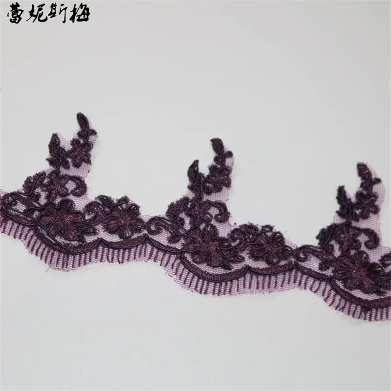 grap purple 3 ярда 18 цветов вышитая кайма кружевная отделка для шитья синий розовый черный слоновая кость белый розовый серый Шампань фиолетовый 7 см - Цвет: grap purple