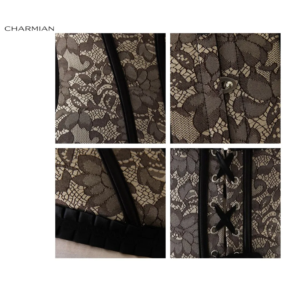 Женский сексуальный черный цветочный кружевной корсет Charmian бурлеск без бретелек