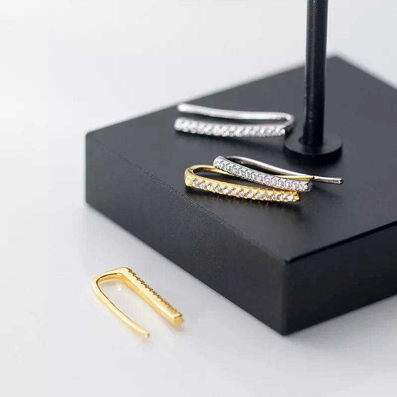 

100% 925 Sterling Silver Smooth Stick Dazzling CZ Stud Earring For Women Fashion Silver 925 Jewelry G2675