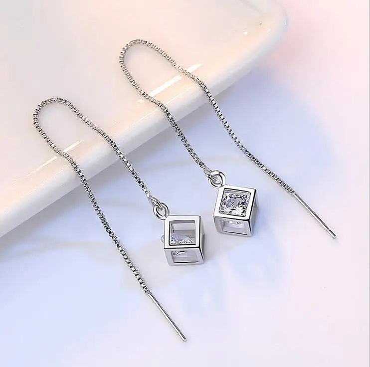 Женские серьги подвески из серебра 2017 пробы с фианитом|925 sterling|drop earringsearrings style |