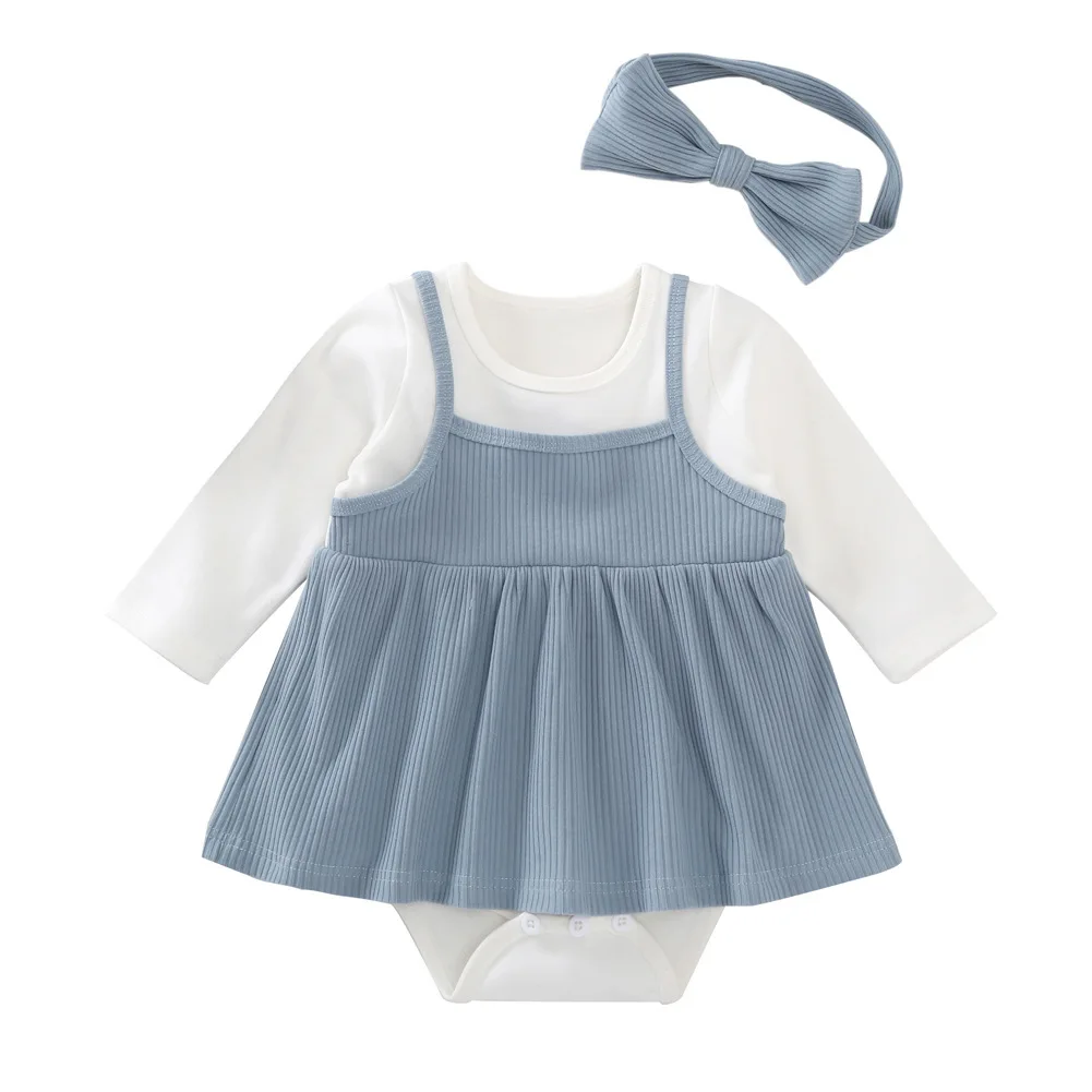

MESOLO INS explosion children's clothing girls spring strap dress romper fake two pieces of dress k1