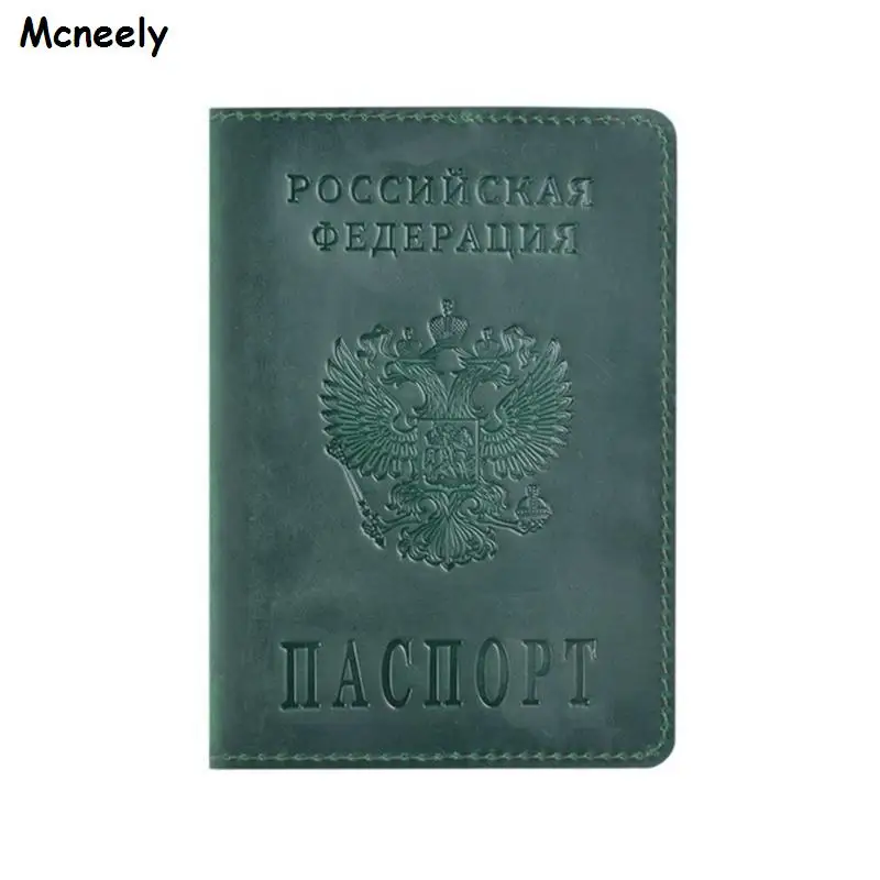 Deep green 1 Прочный чехол для паспорта Crazy Horse из натуральной кожи для России, однотонный Держатель для паспорта, деловой кошелек унисекс для путешествий, чехол для России - Цвет: Deep green 1