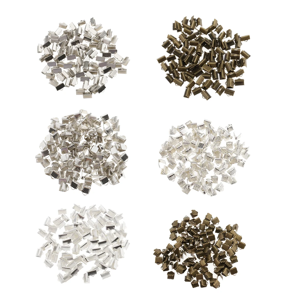 

600 Pieces Pretty Ribbon Pinch Crimp Cord Ends Ribbon Fastener for Jewelry Finding Craft