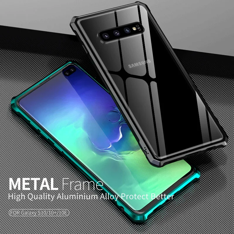 Luxury Tempered Glass Case For Samsung Galaxy S10 Aluminum Metal Frame Bumper Protection Cover Plus S10E | Мобильные телефоны и