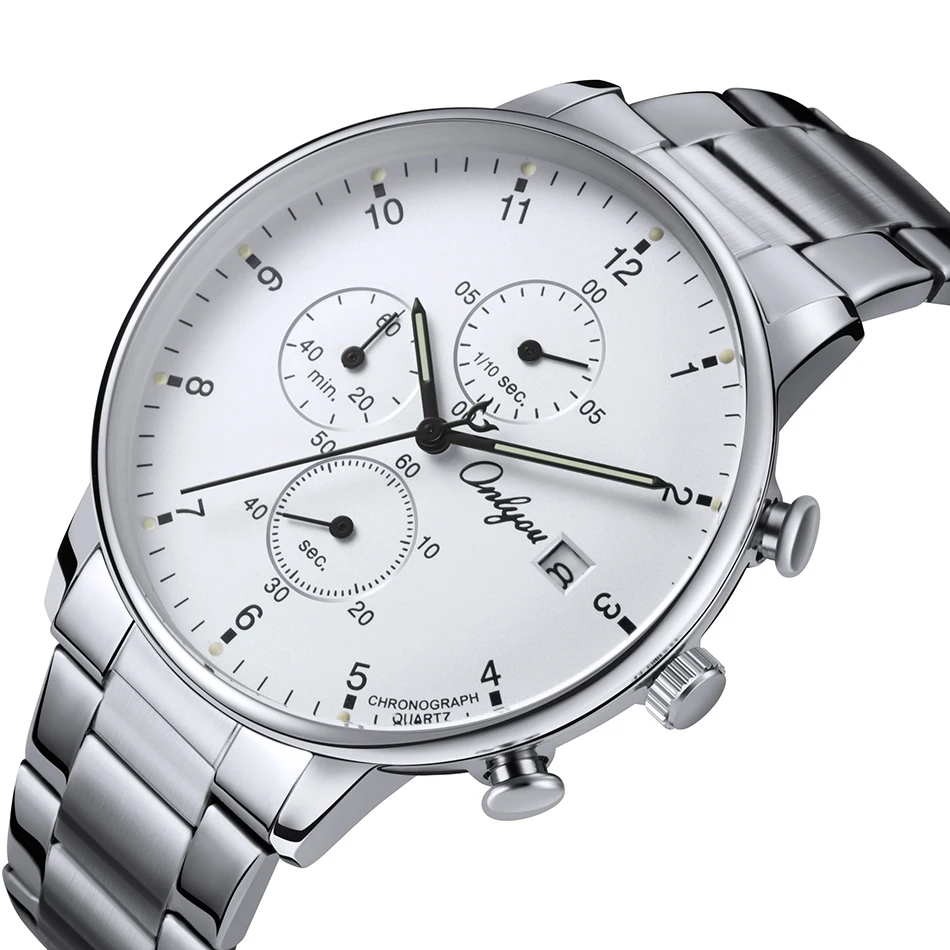 ONLYOU Для Мужчин Хронограф Спортивные Нержавеющая сталь кварцевые наручные часы