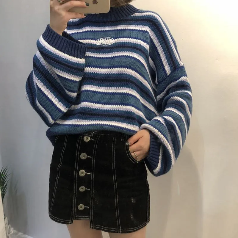 Female Korean Harajuku Clothing For Women Loose Wild Striped Student Sweater Women's Sweaters Kawaii Ulzzang Pullover Jumper | Женская