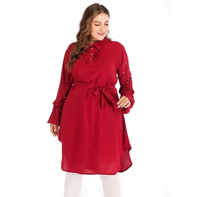 Мусульманская Мода 6XL Шифоновые Топы с длинным рукавом мусульманская одежда
