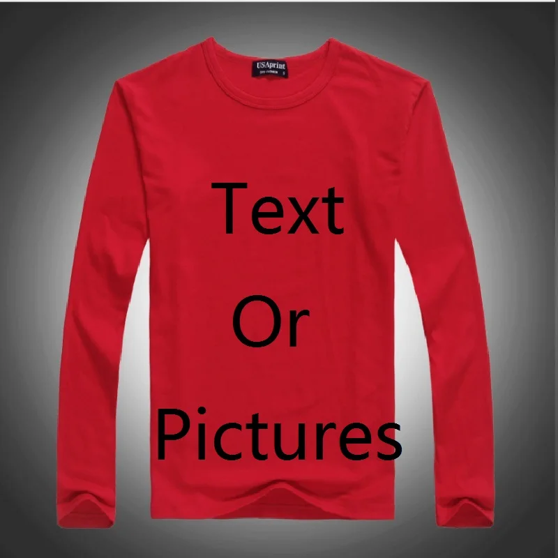 Customized Red Индивидуальные футболки для маленьких мальчиков, однотонные Детские футболки с длинными рукавами и принтом, осенняя футболка из хлопка с логотипом, топы для девочек, индивидуальная футболка - Цвет: Customized Red