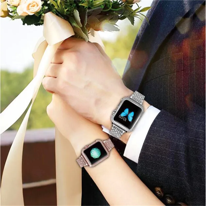 Чехол из нержавеющей стали с бриллиантами чехол для Apple Watch 42/38 мм защитный