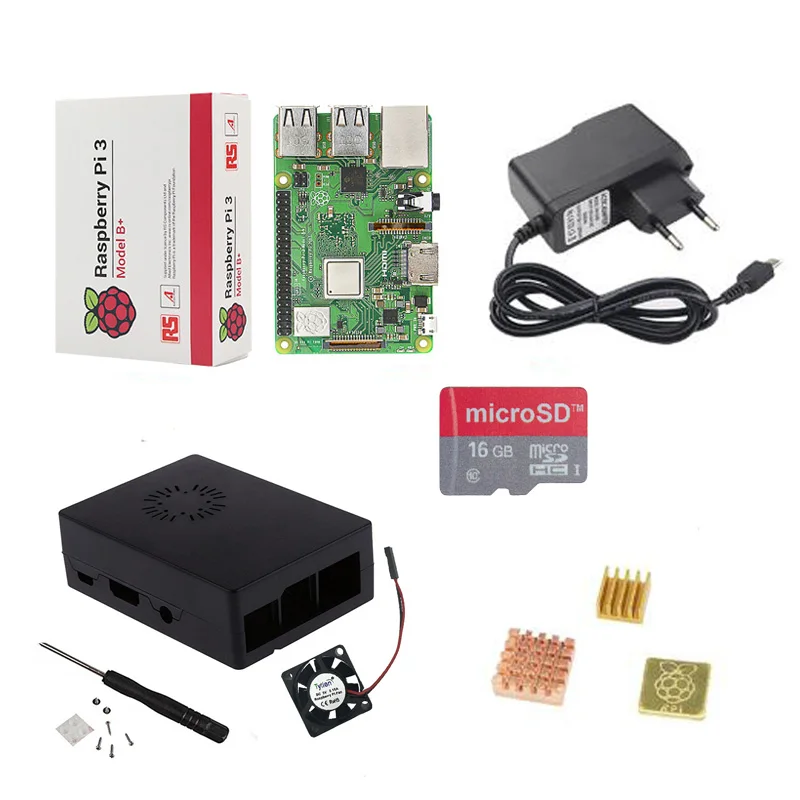 Raspberry Pi 3 Model B + стартовый комплект чехол карта 16 ГБ адаптер питания 5 в 2 А радиатор