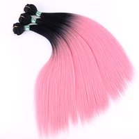 16 24 inch 100grampcs straight hair extension black to light pink ombre synthetic hair bundle for women