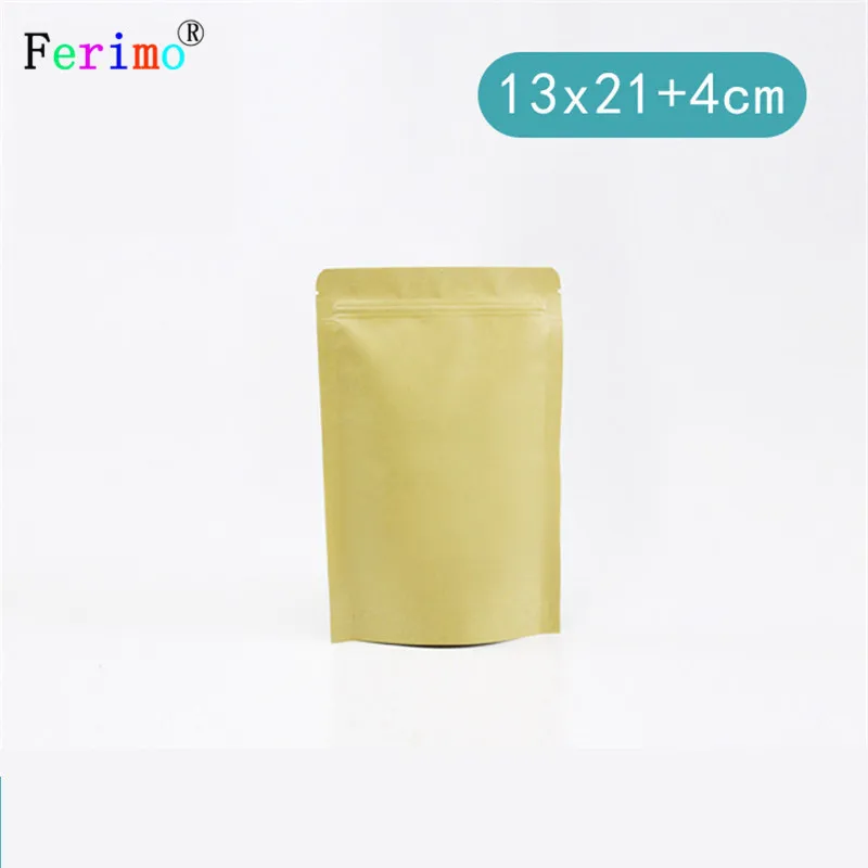 

13x21cm 100pcs kraft paper zipper self-sealing bag tea nuts packaging pistachio snacks packaging