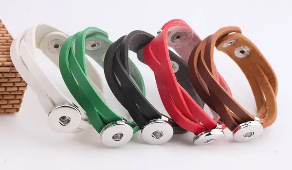 

20 шт./лот, 5 цветов, плетеные кожаные браслеты с застежкой, 18 мм, Имбирные кнопки, ювелирные изделия, бесплатная доставка