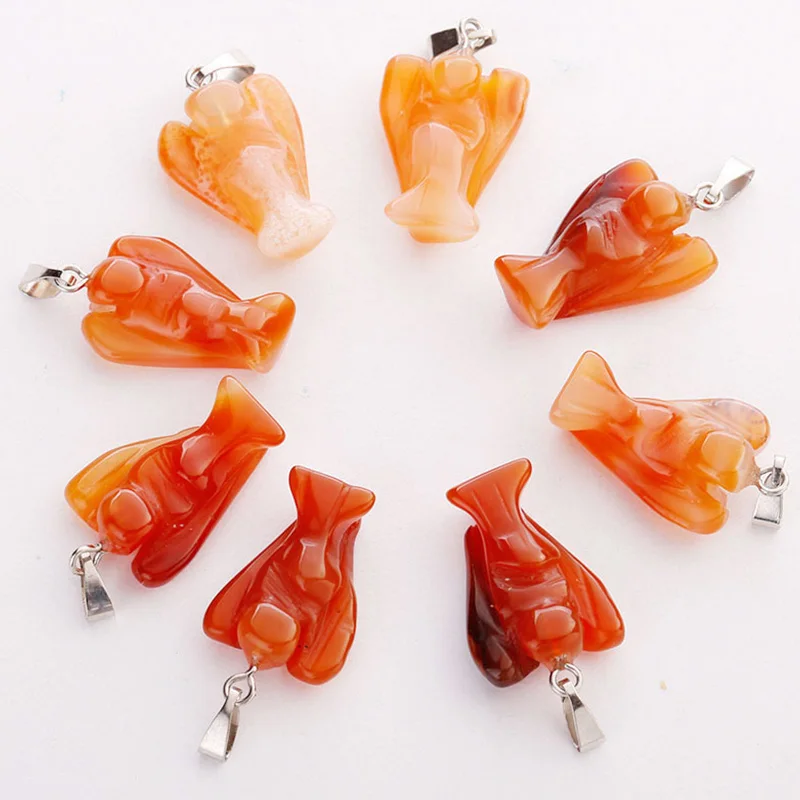 Red Onyx Модный кулон Ангела из смешанного камня, резные подвески в виде статуи Ангела-хранителя для ювелирных изделий, ожерелье 15*20 мм,, 15 шт./лот - Окраска металла: Red Onyx