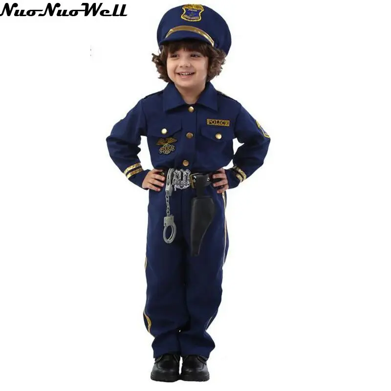 

Halloween Party Dark Blue Super Policeman Cosplay Costume Kids Police Cute Children Cosplay Costumes Boy Fancy Dress with props