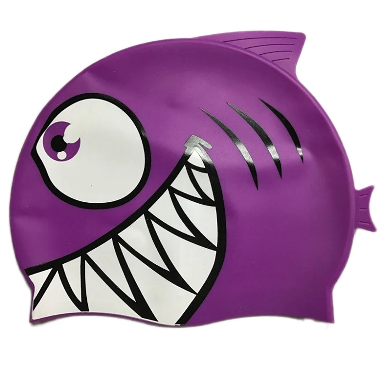 Детская силиконовая шапка для плавания с мультяшными акулами эластичная