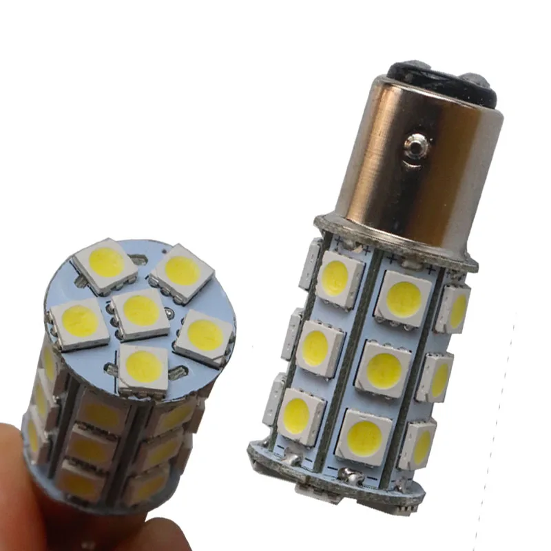 100 шт./лот S25 1157 BAY15D P21/5 Вт 27 SMD 5050 LED 27SMD задний фонарь лампа Кукуруза теплый белый
