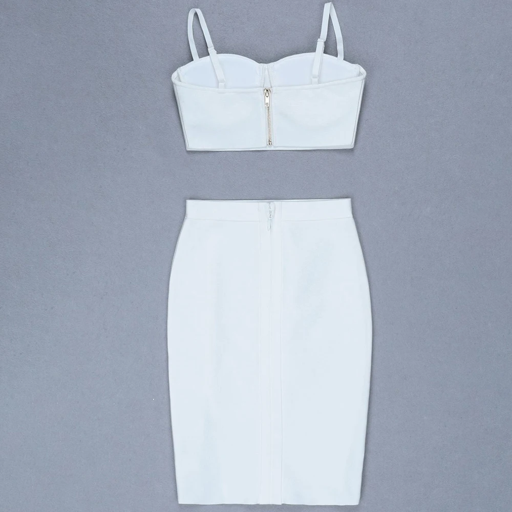 FTGSDLONG 2019 Fashion 2 Piece Runway Set Women High Quality Party Skirt Sets Crop Top Suit Sexy Sling + Button Split Skirts |