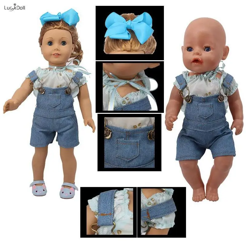 LUCKDOLL джинсы ремень регулируемый наплечный 18 дюймов Американский 43 см BabyDoll одежда
