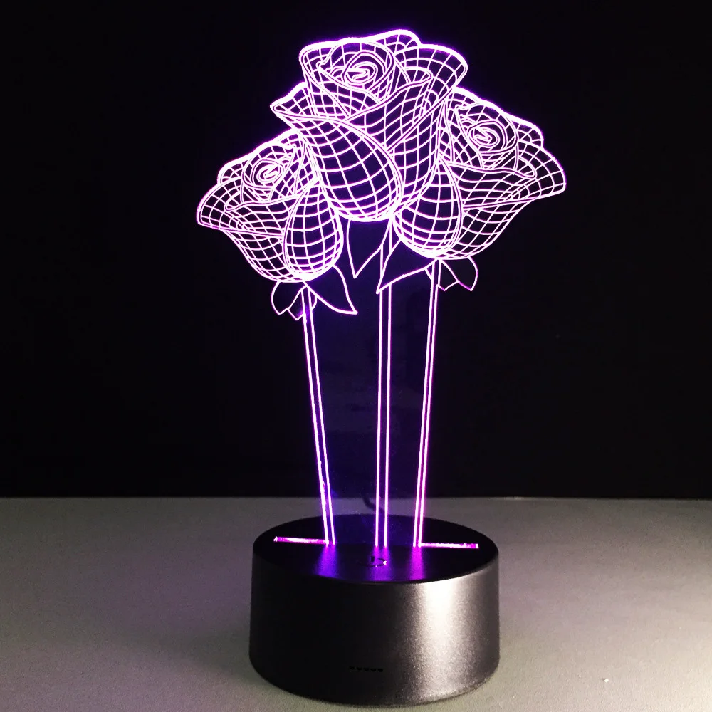 Розы 3D LED ночь День святого Валентина подарки настольная лампа Led Настольная