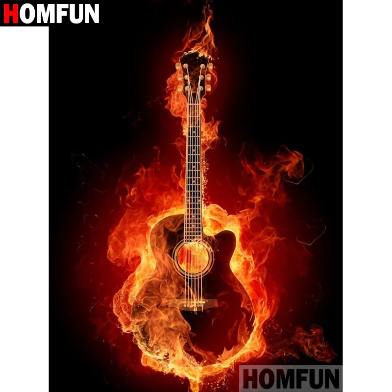 Алмазная живопись HOMFUN A07563 полноразмерная/круглая вышивка огненная гитара 5D для