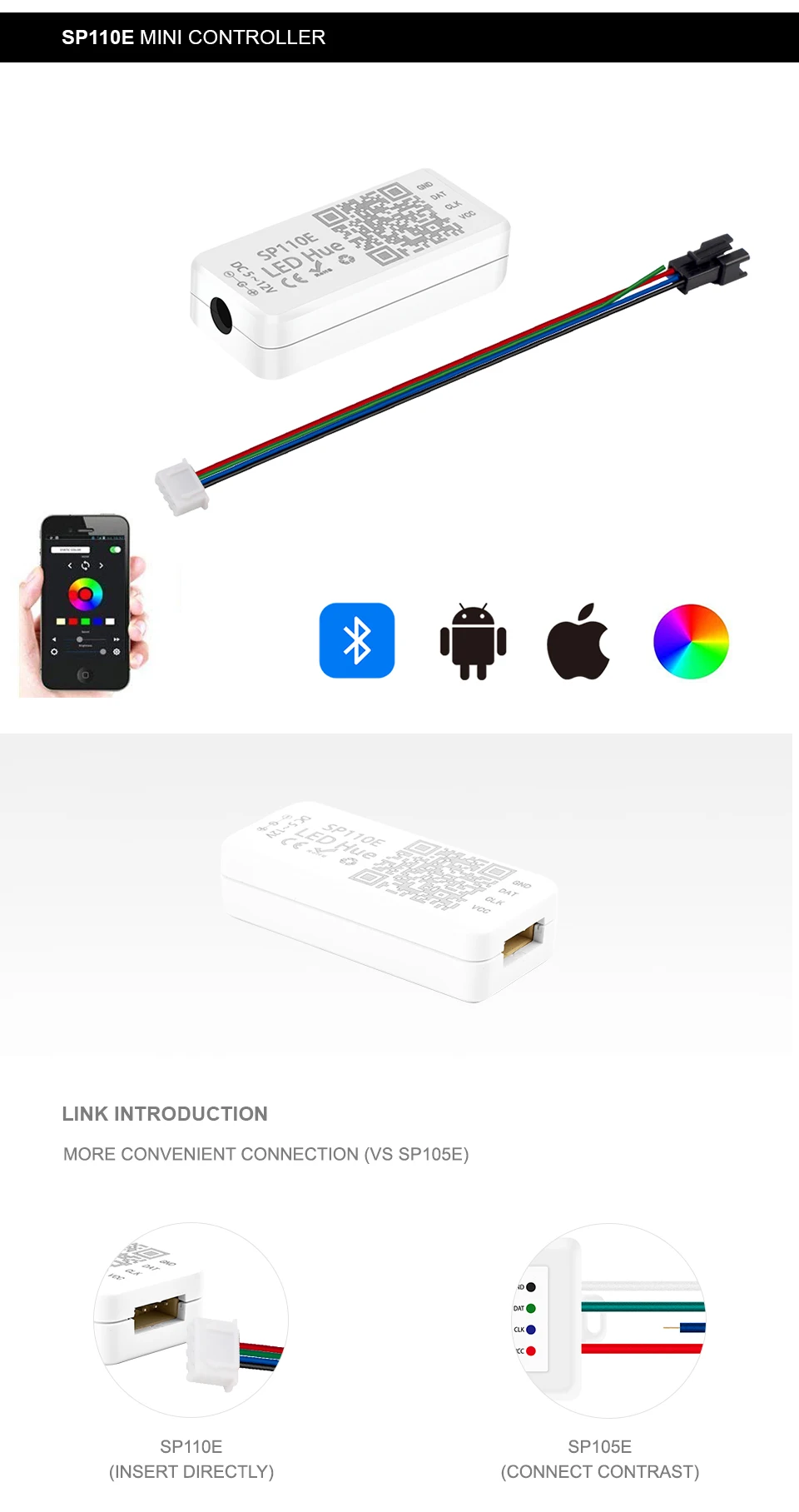 SP107E музыкальный контроллер для WS2812B Светодиодные ленты SP105E SP110E Bluetooth SK6812 RGB/RGBW APA102 WS2811 пикселей ленточный светильник DC5V-24V