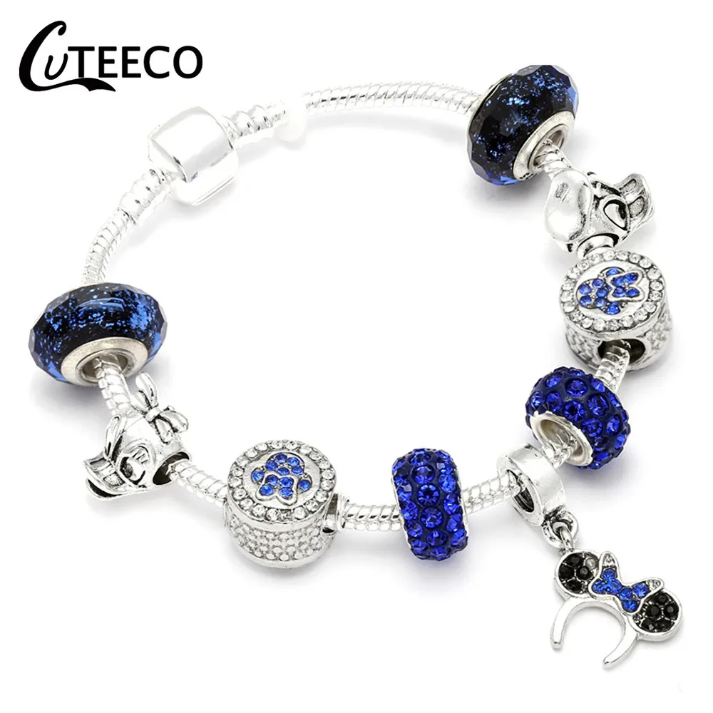 CUTEECO несколько стилей Микки Троян мотаться DIY Шарм браслет со змеиной цепочкой подходит брендовый браслет для женщин ювелирный подарок - Окраска металла: AD0357