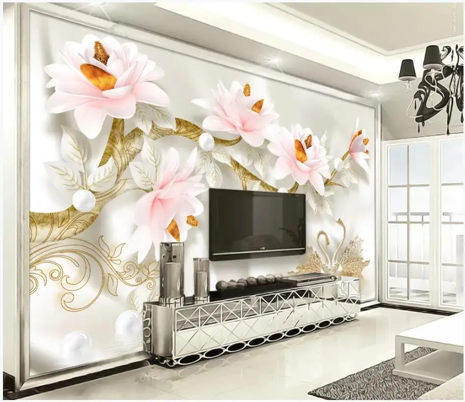

Настенные 3D-обои на заказ, тисненые обои с изображением цветов магнолии, европейские ретро Декорации для телевизора, обои для стен гостиной 3 d