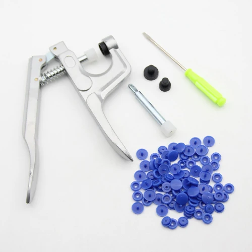 Blue as photo U Shape Fastener Snap Pliers 150 Set T5 12mm Round Plastic Resin Buttons Fastener Press Stud Baby Clothes Machine Sewing Tools - Цвет: Blue as photo