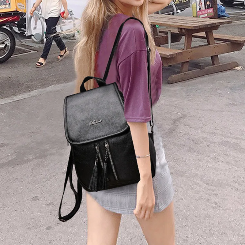 Водонепроницаемый Противоугонный рюкзак из мягкой кожи с кисточкой для взрослых