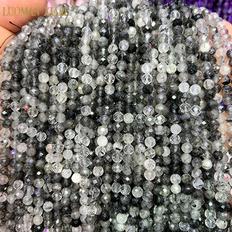 Black Rutilated Граненые 4 мм бусины из натурального камня аметисты розовый хрустальный Турмалин драгоценный камень бусины для самостоятельного изготовления ювелирных изделий браслет ожерелье - Цвет: Black Rutilated