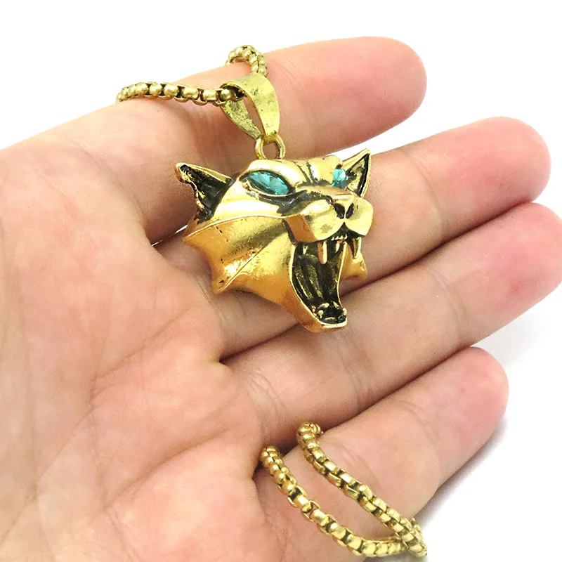 Cat Medallion Necklace with Wild Monster Hunter Theme | Wizard School Cosplay Pendant with Green Rhinestone and Gold Color | Perfect for Fans of Cat Game | NK0247 image 5
