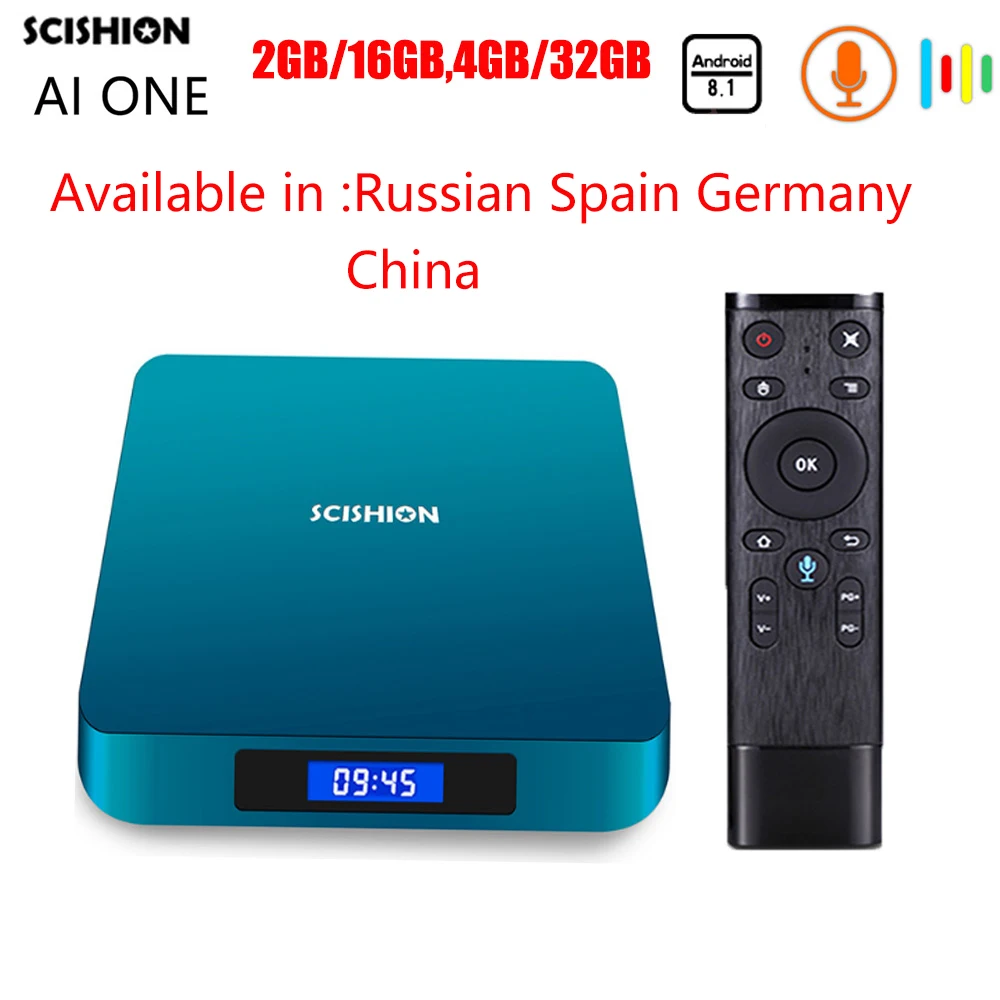 SCISHION AI ONE Android 8,1 Смарт ТВ-бокс на Rockchip 3328 2G/16G 4 GB/32 GB WiFi медиаплеер Bluetooth Голосовое управление приставка