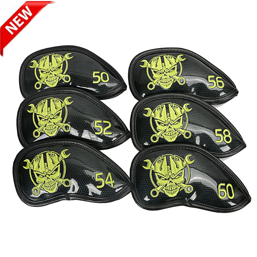 

6pcs/lot golf wedge protect cover Bright PU Fabric Embroidered Skull Head Sleeve