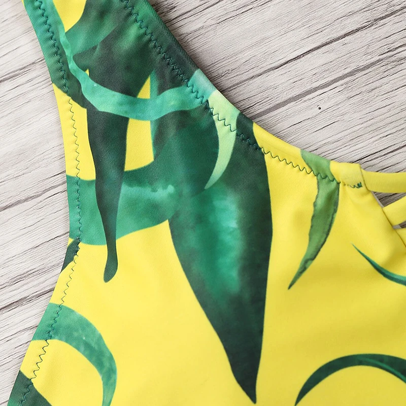 2018 Leaf Print Women Swimwear Yellow Sexy One Piece Swimsuit Push Up Bathing Suit Bodysuit Beach Wear Monokini Femal | Спорт и