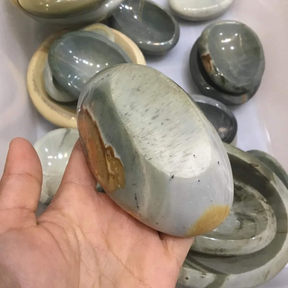 1 pc 350-450g Natural Ocean jasper Ashtray Ornament oval Polychrome Stone for home decoration | Дом и сад