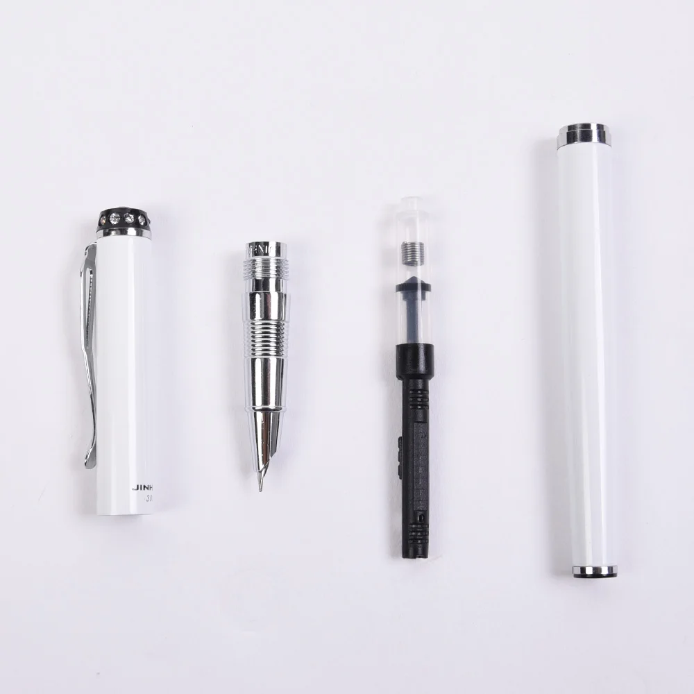 

Fashionable Silver Clip Fountain Pen with Diamond Top Hooded EF 0.38mm F 0.5mm Ink Pens 1pc/lot Chritmas Gift Writing Stationery
