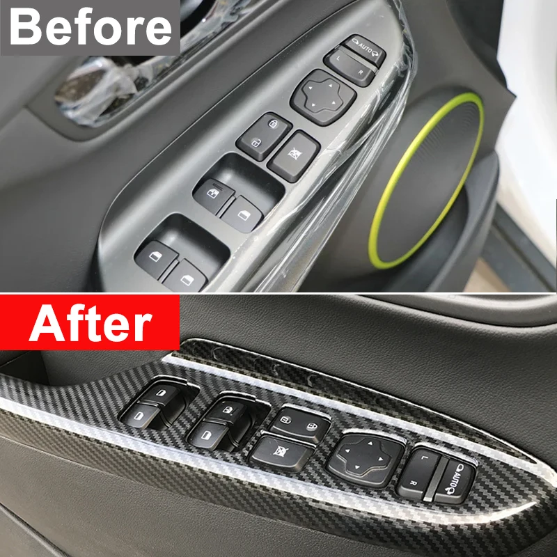 Car Interior Door Armrest Panel Window Switch Lift Buttons Cover Trim Sticker For Hyundai Kona Encino 2017 2018 Accessories | Автомобили и