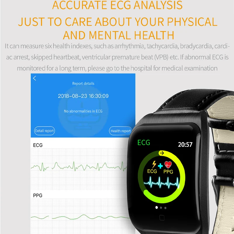 Умные часы ECG PPG HRV с пульсометром монитором артериального давления и сном смарт