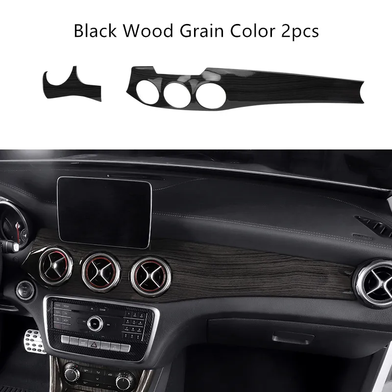 Dashboard Wood Grain Украшение панели кондиционера автомобиля для Mercedes Benz GLA X156 CLA C117 2013-18 LHD углеродное волокно цветная центральная консоль рамка наклейка - Название цвета: Dashboard Wood Grain